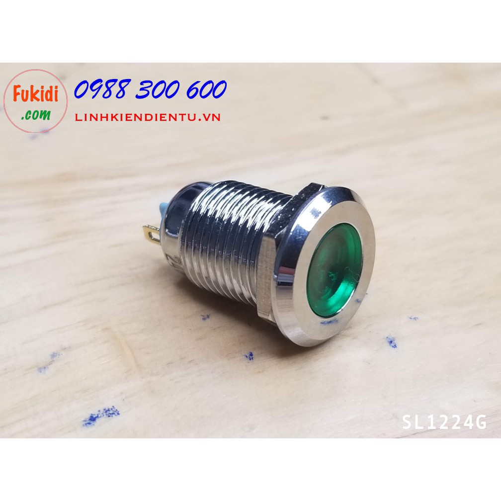 Đèn LED báo nguồn, báo tín hiệu vỏ kim loại, phi 12mm, điện áp 24V SL1224R