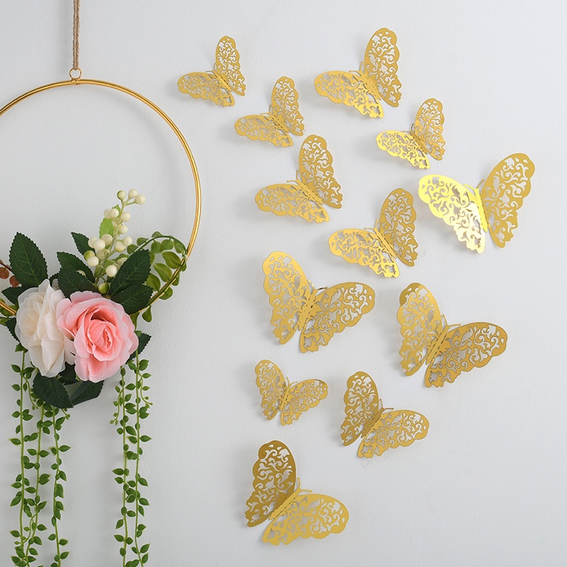 Sticker Dán Tường Họa Tiết 3d Hình Con Bướm Dùng Trang Trí Phòng Khách