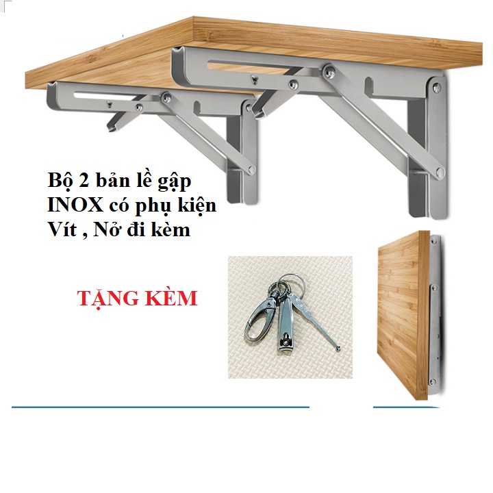 Bộ 2 Bản Lề Gập INOX - Bản Lề Gập Treo Tường Thông Minh Chịu Tải 80KG Đủ Kích Cỡ