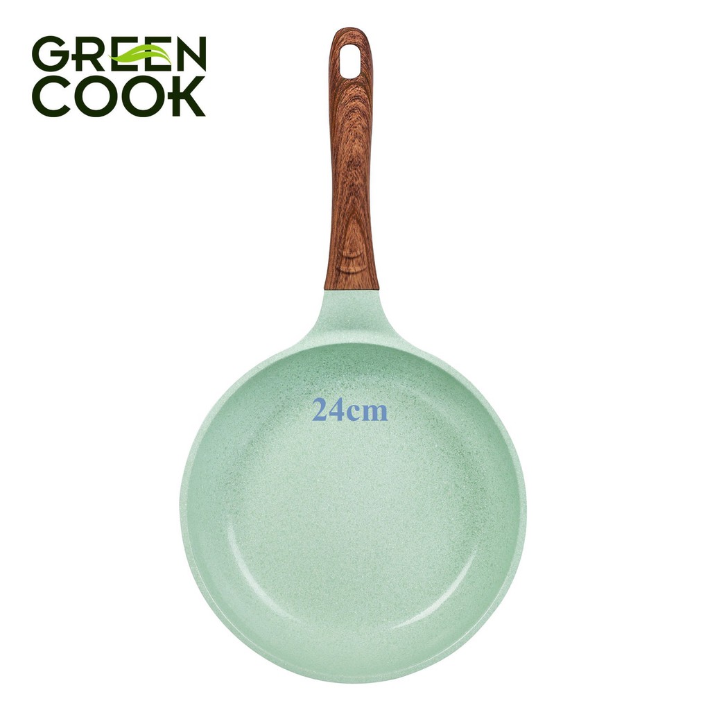 CHẢO ĐÚC MEN ĐÃ xanh ngọc green cook 20/24/26/28cm (ĐÁY TỪ)