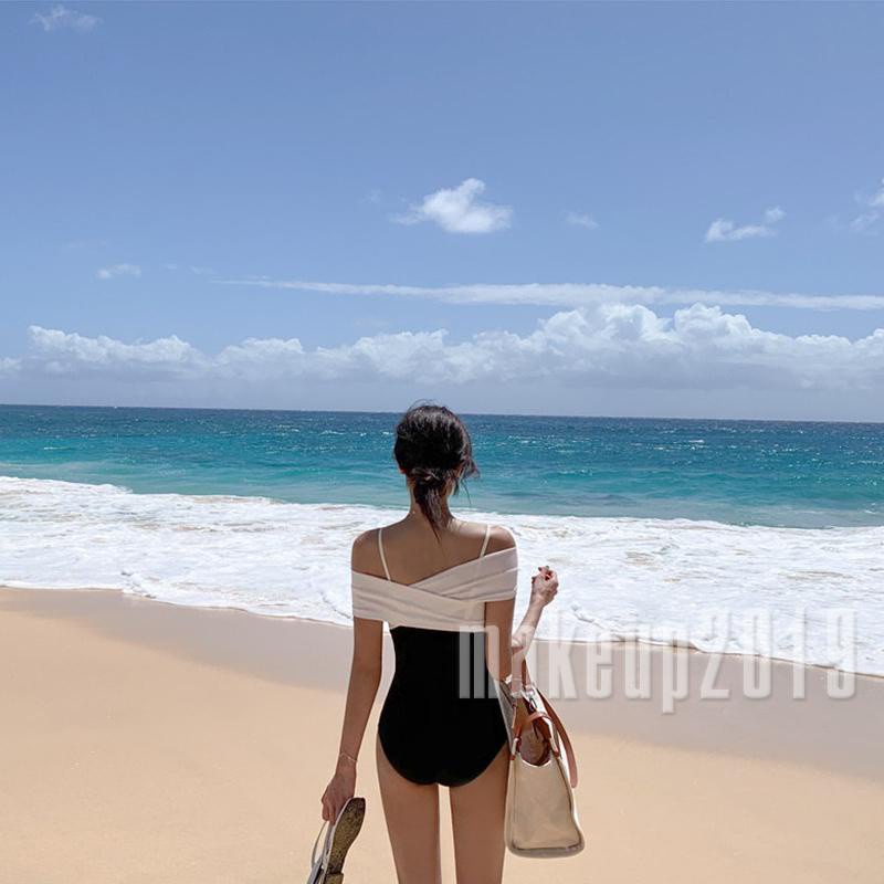 Bộ Đồ Bơi Trễ Vai Cổ Thuyền Màu Trắng Đen Quyến Rũ Cho Nữ | BigBuy360 - bigbuy360.vn