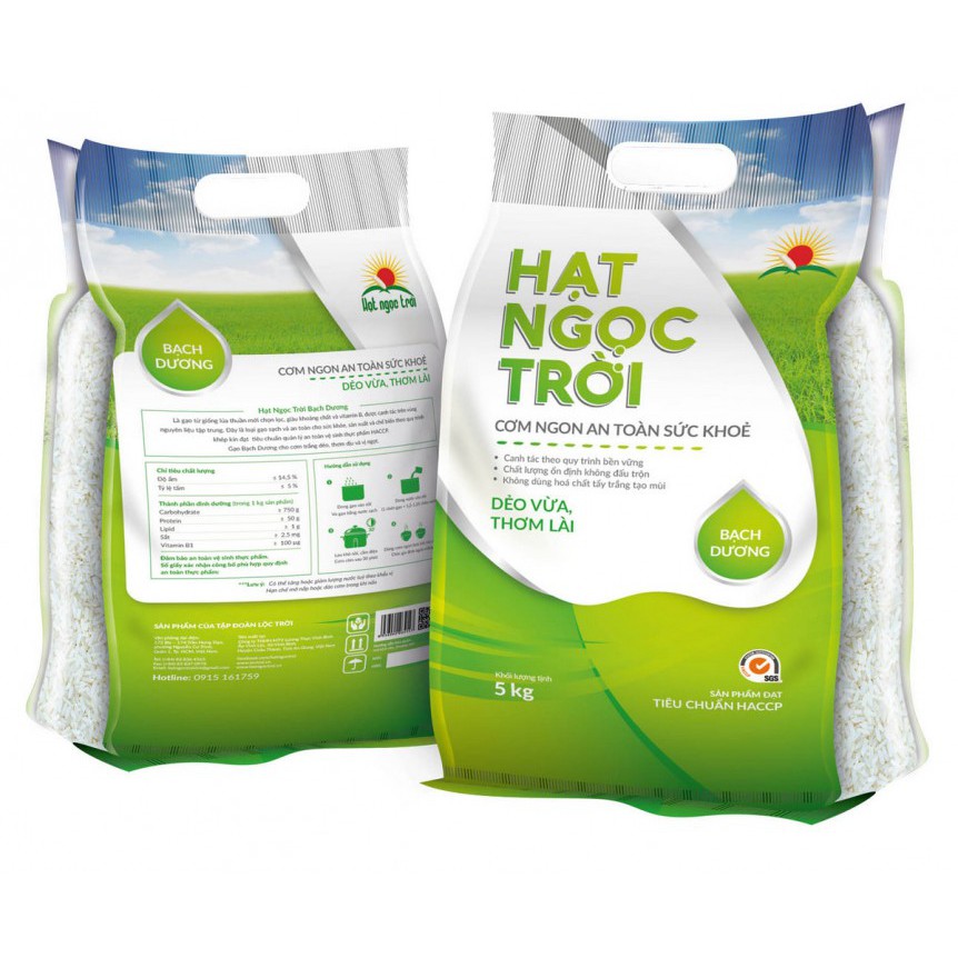 Gạo Hạt Ngọc Trời Bạch Dương túi 5kg - gạo trắng hạt dài dẻo vừa thơm lài