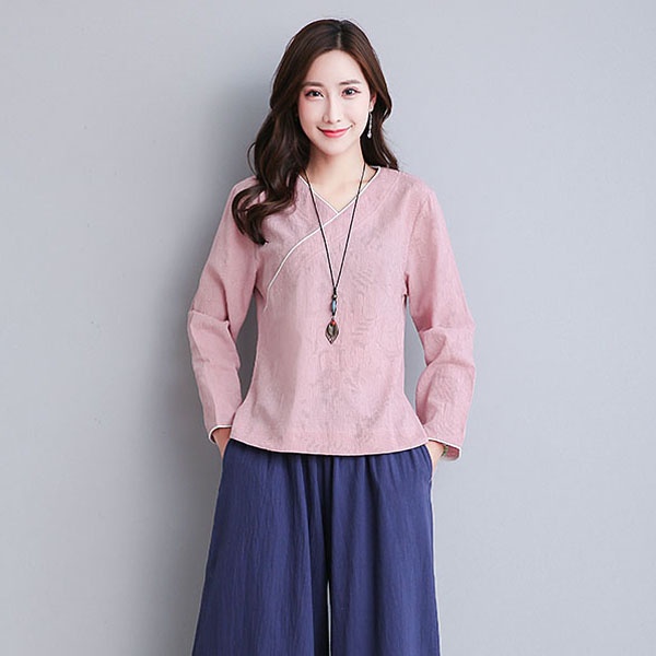 Trang phục đồ lam lễ chùa cao cấp, tập thiền & yoga, khí công cổ chéo cách tân đũi cotton Thiền Chay