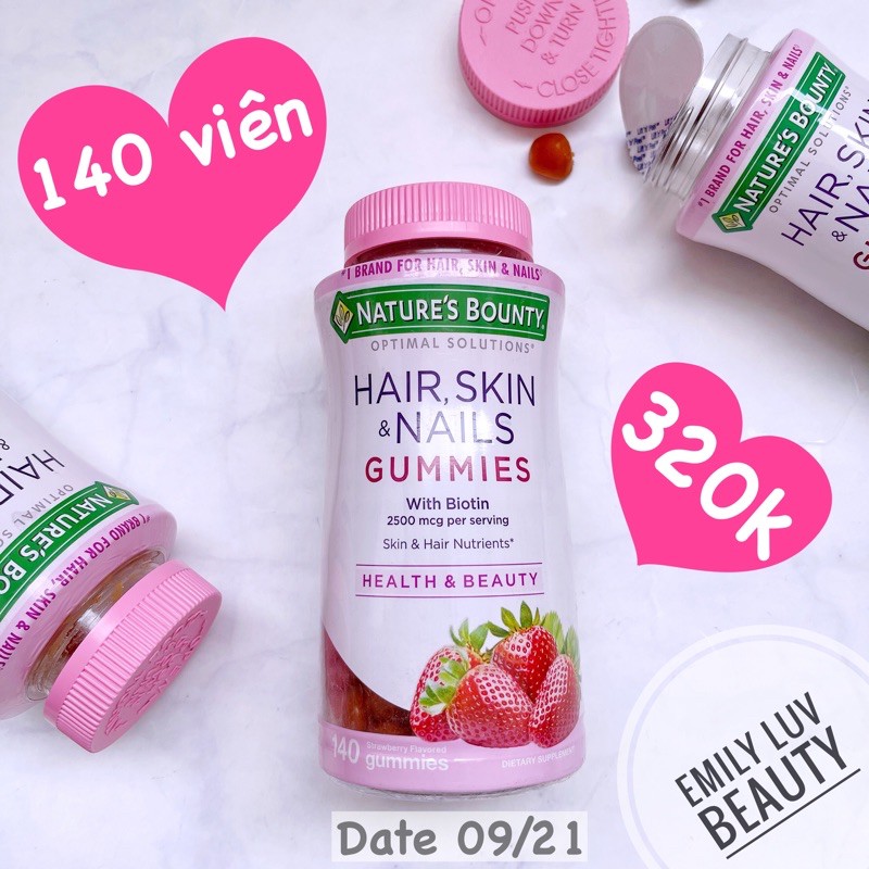 Kẹo đẹp tóc Nature’s Bounty Hair Skin & Nails Gummies