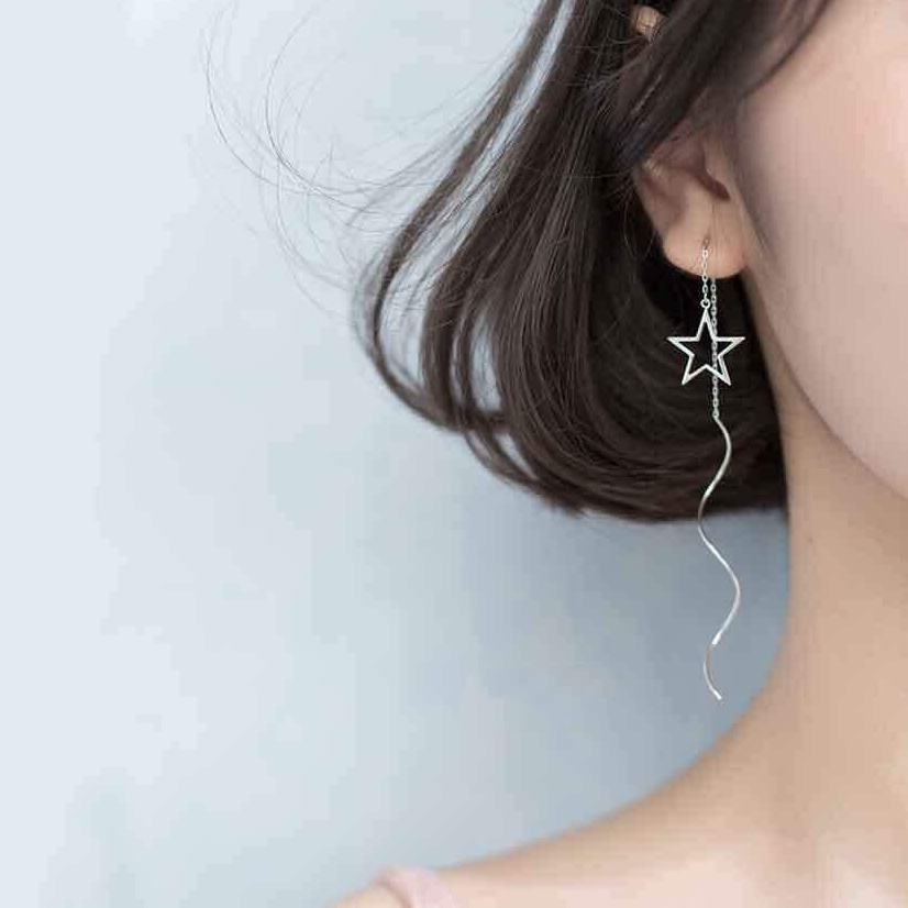 Bông tai bạc ta Bông dáng dài treo Ngôi Sao lung linh