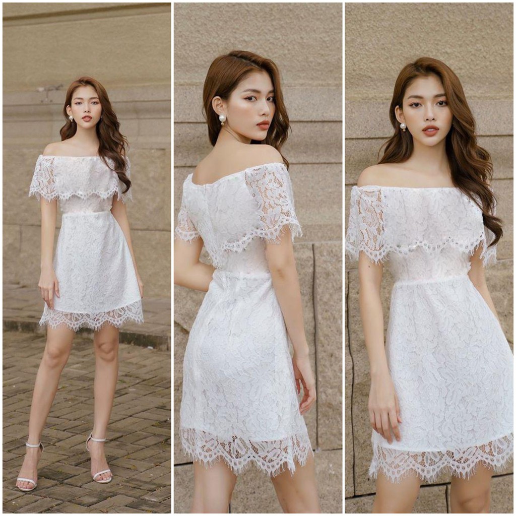 Đầm ren trắng thiết kế trễ vai xinh xắn Sydney