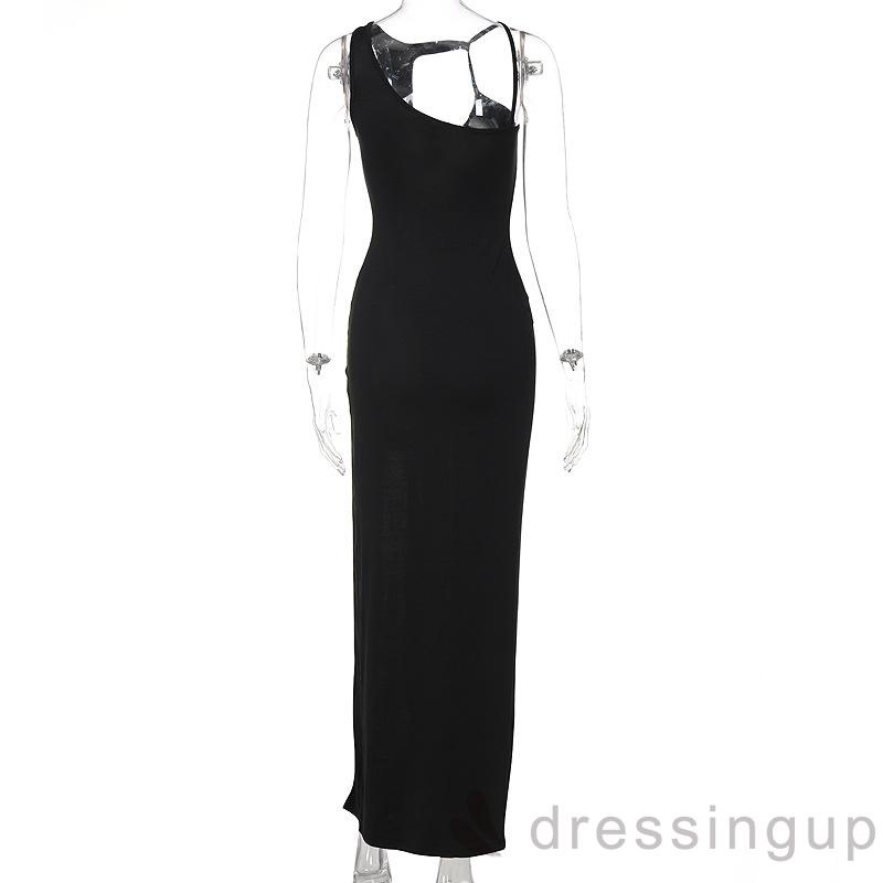 Đầm ôm dáng không tay màu trơn khoét lỗ màu đen thời trang mùa hè cho nữ