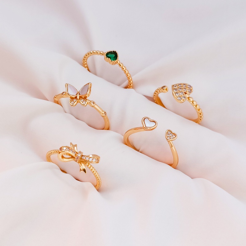 Nhẫn Hở Hình Vỏ Sò/Trái Tim/Bướm Đính Đá Zircon Bằng Đồng 14K Màu Vàng Đồng diy