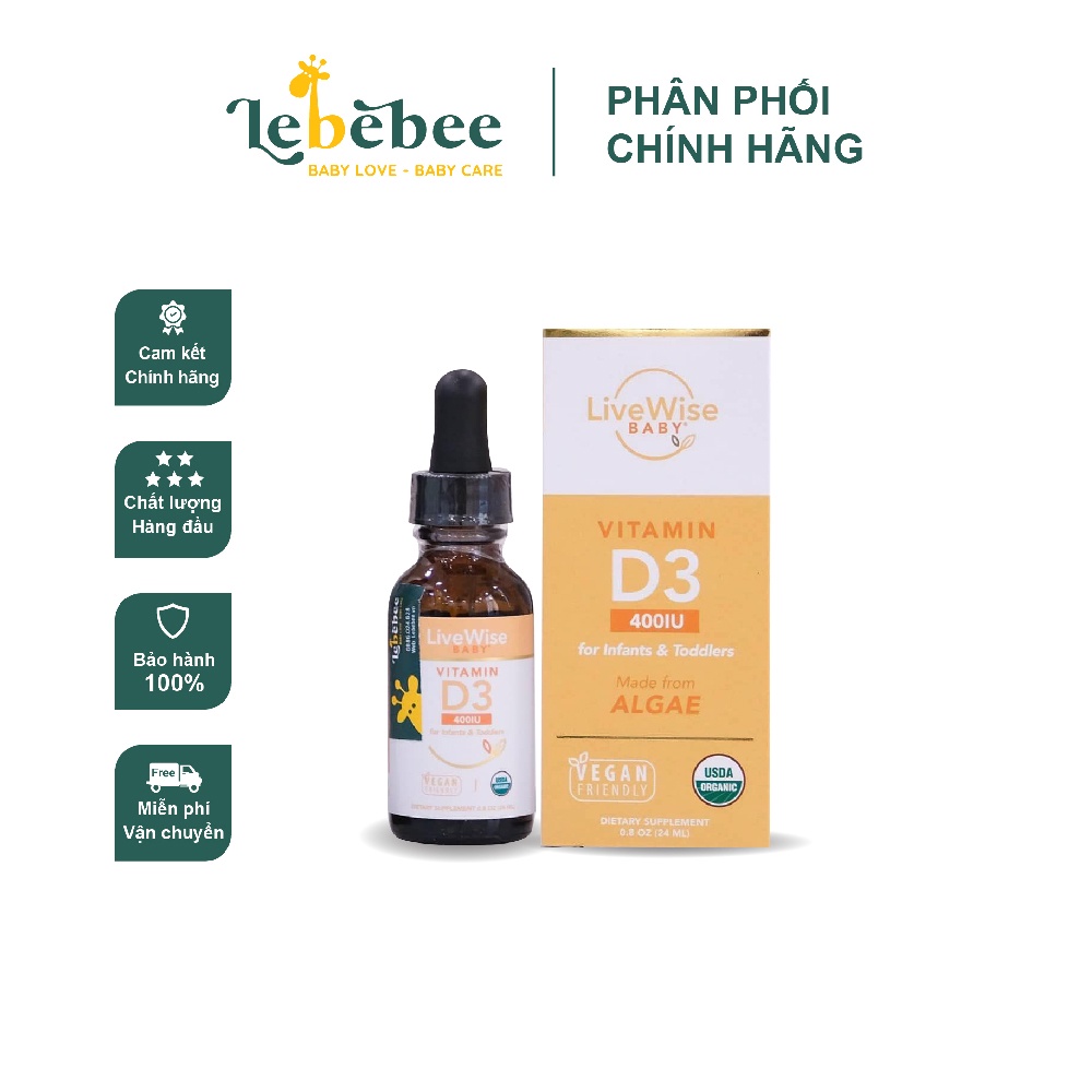 Vitamin D3 LiveWise 400IU Organic cho bé (24ml)