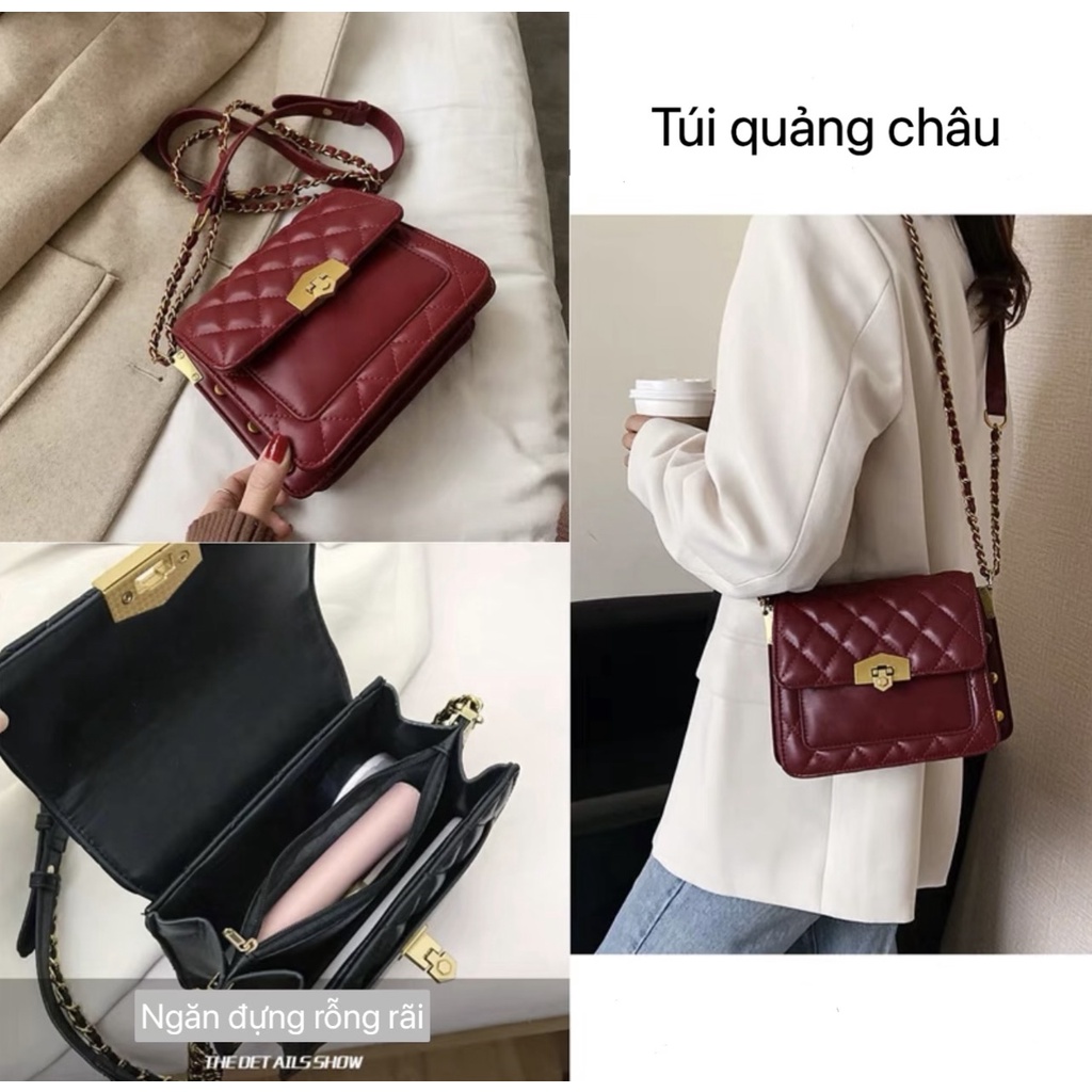 Túi đeo chéo khóa gấp ô trám ulzzang phiên bản đỏ cao cấp chất da mềm tay nhiều ngăn