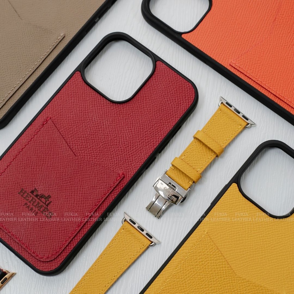 Ốp da thủ công Epsom viền đen khe thẻ khắc chữ cho IPhone 14/14Plus/14Pro/14Promax/13/13Pro/13Promax/12Prm ODTC143