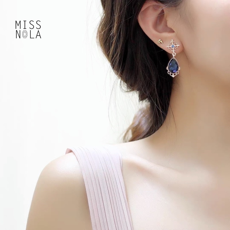 Khuyên tai đính đá màu xanh nước biển cổ điển - Maben