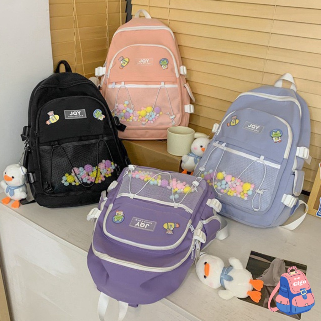 Cặp đi học nữ cho học sinh cấp 2 cấp 3 tặng kèm 2 sticker + đồ trang trí y hình (không móc) G204 - BaloGigo