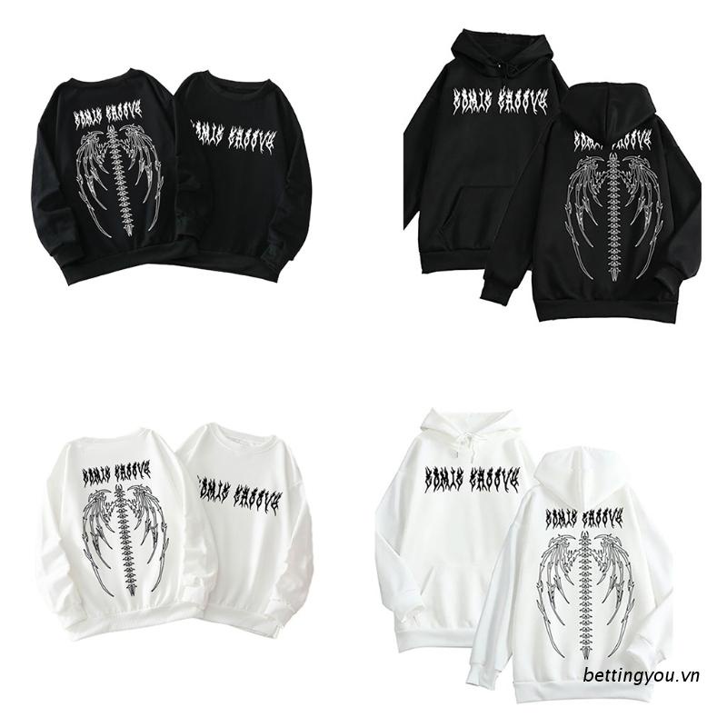 Áo sweater/ Hoodie tay dài in hình bộ xương ác quỷ phong cách gothic harajuku cho nam và nữ