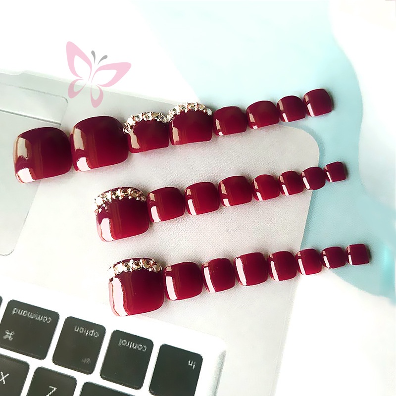 Hàng Bán Chạy Móng Chân Giả Thời Trang Mùa Hè Có Thể Đeo Được Sản Phẩm Hoàn Thiện Với Kiểu Đá Kim Cương Màu Đỏ Rượu Đậm
