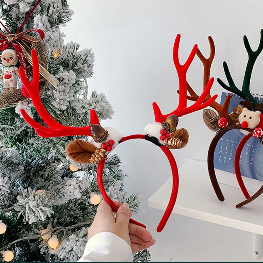 Băng đô cài tóc hình sừng tuần lộc đính cụm lông tròn đáng yêu