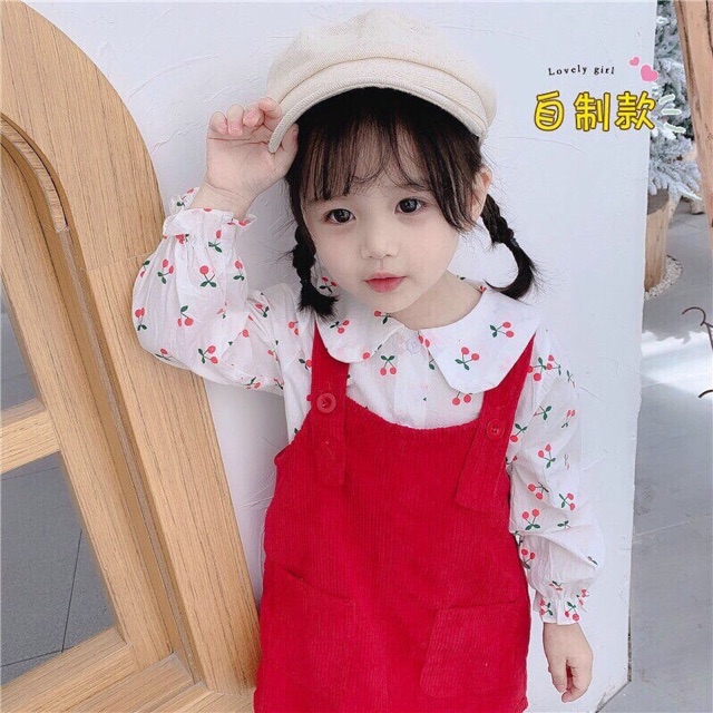 Set yếm kèm áo cherry cho bé gái mã YCR65078