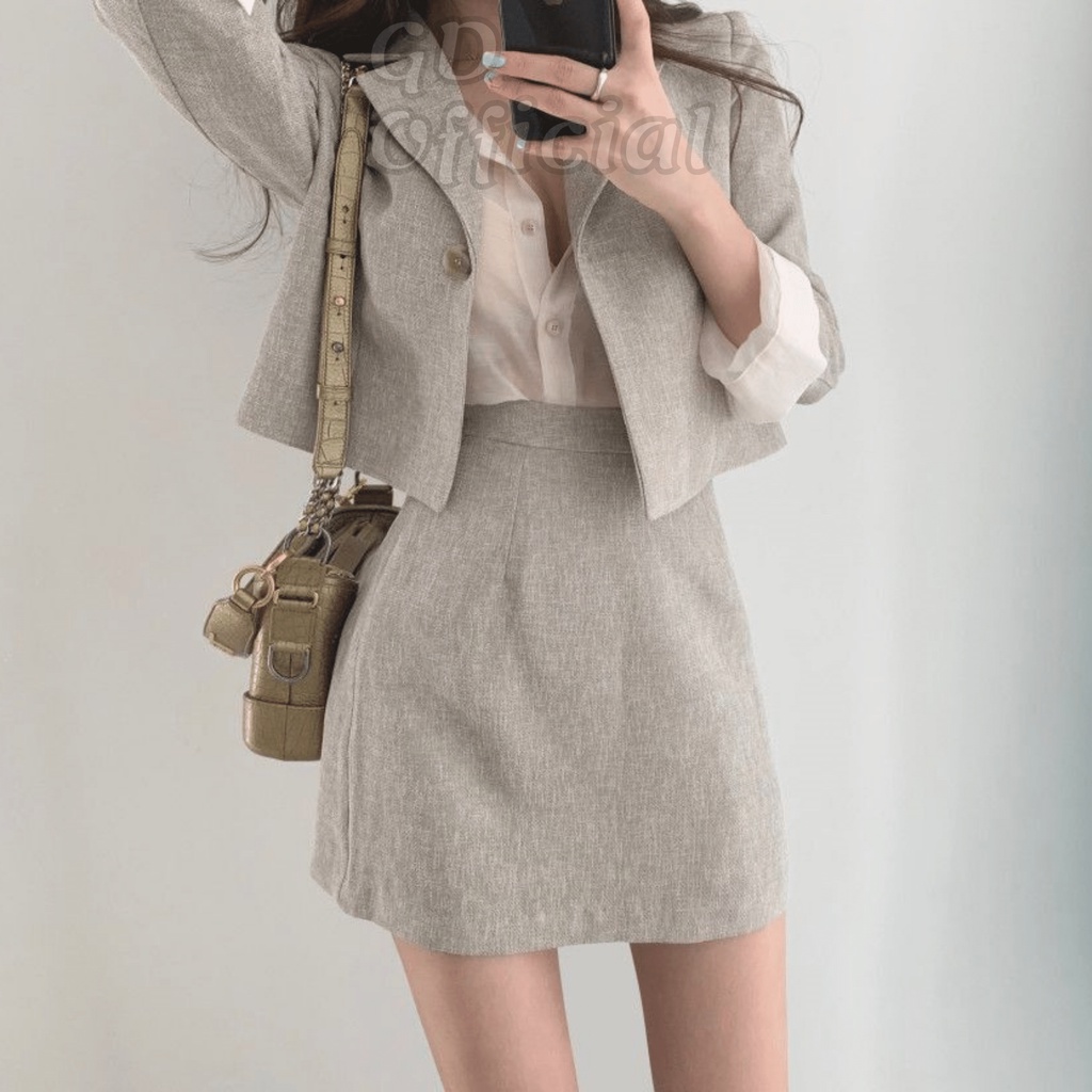 B12|Set bộ vest áo nữ công sở kèm váy chữ A thanh lịch gd_order