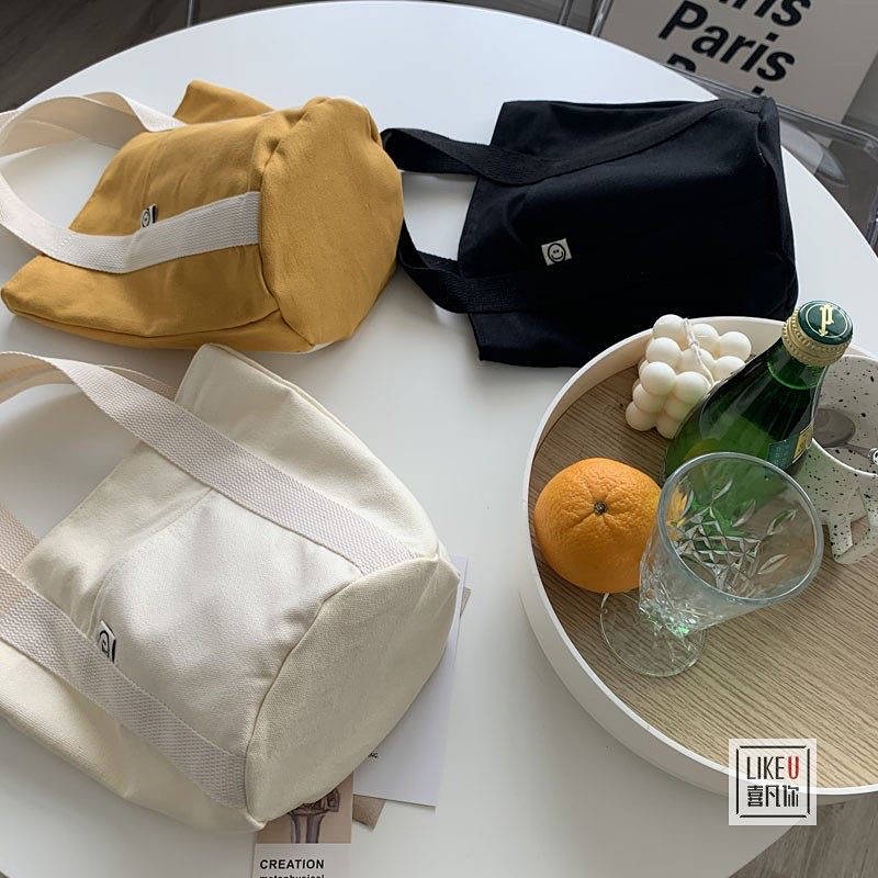 Túi vải canvas đựng cơm trưa cỡ nhỏ phong cách Nhật Bản kiểu dáng đơn giản dễ phối cho nam và nữ