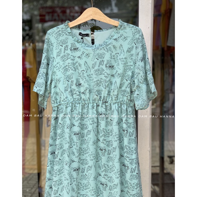 [HANNA] Đầm bầu công sở fom dài voan 2 lớp thoáng mát mùa hè không nhăn có 2 túi bên sườn có size 80kg
