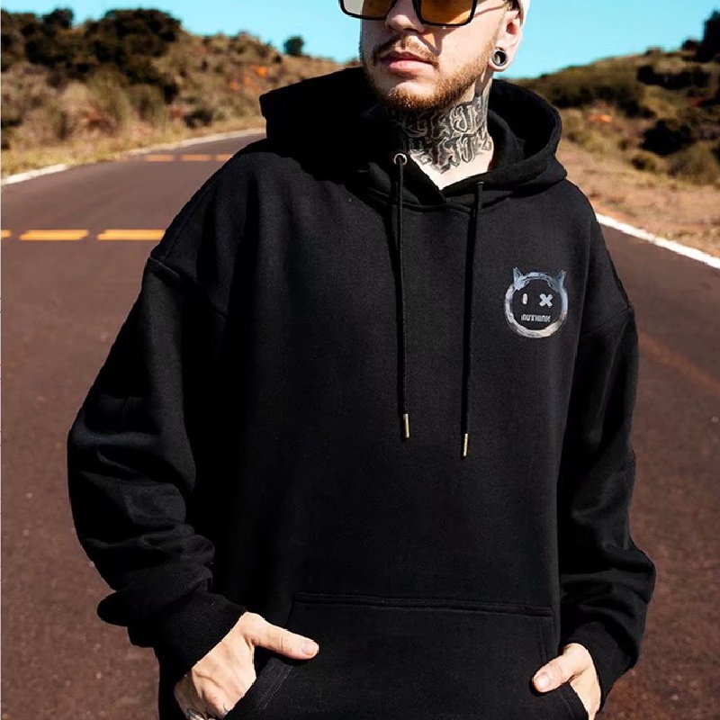 Áo hoodie tay dài dáng rộng in chữ phong cách hiphop đường phố Hàn Quốc thời trang mùa đông cho nam cỡ lớn M-8XL