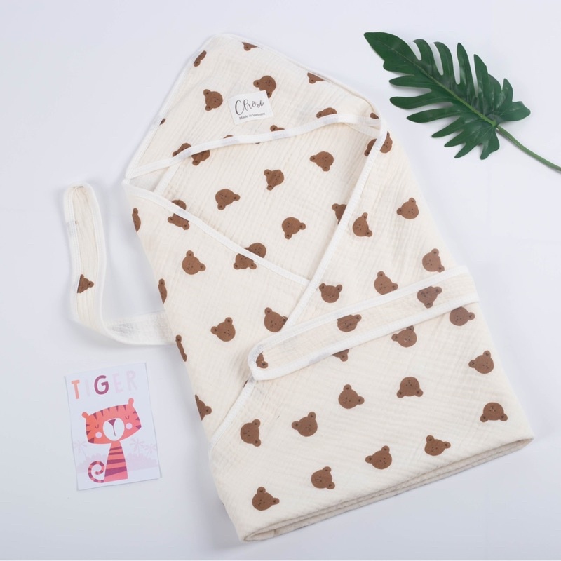 Chăn xô kèm gối muslin 4 lớp Chéri 110x110cm mềm thoáng [ babyboo]