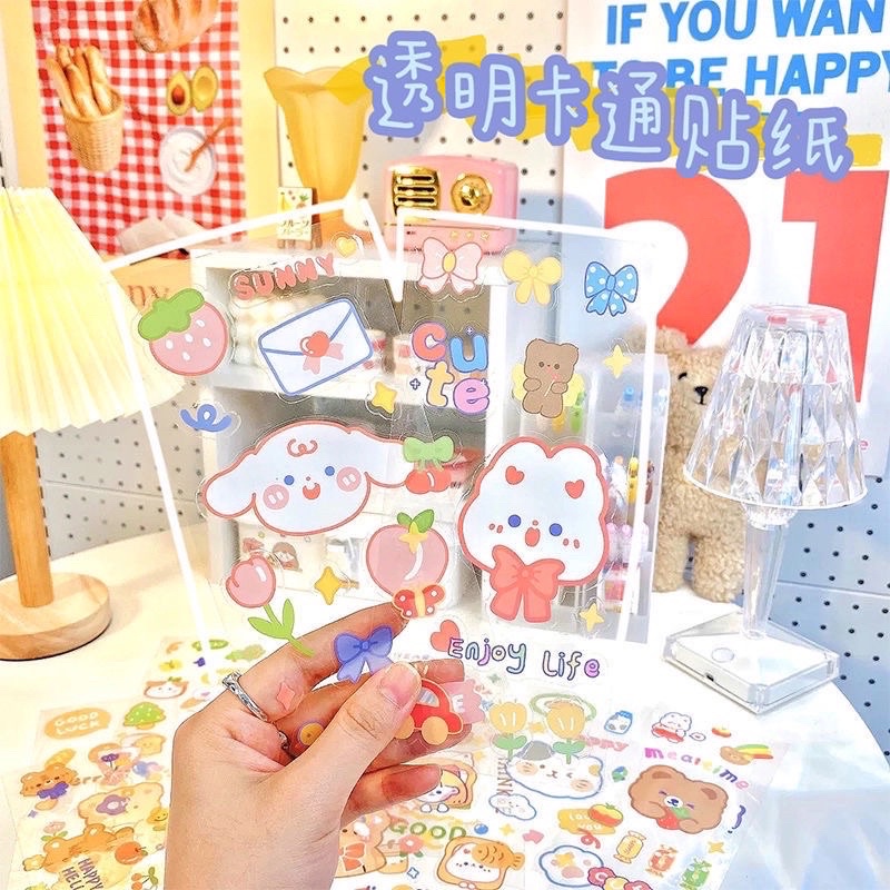 Nhãn dán trang trí gấu thỏ dễ thương set 3 tấm