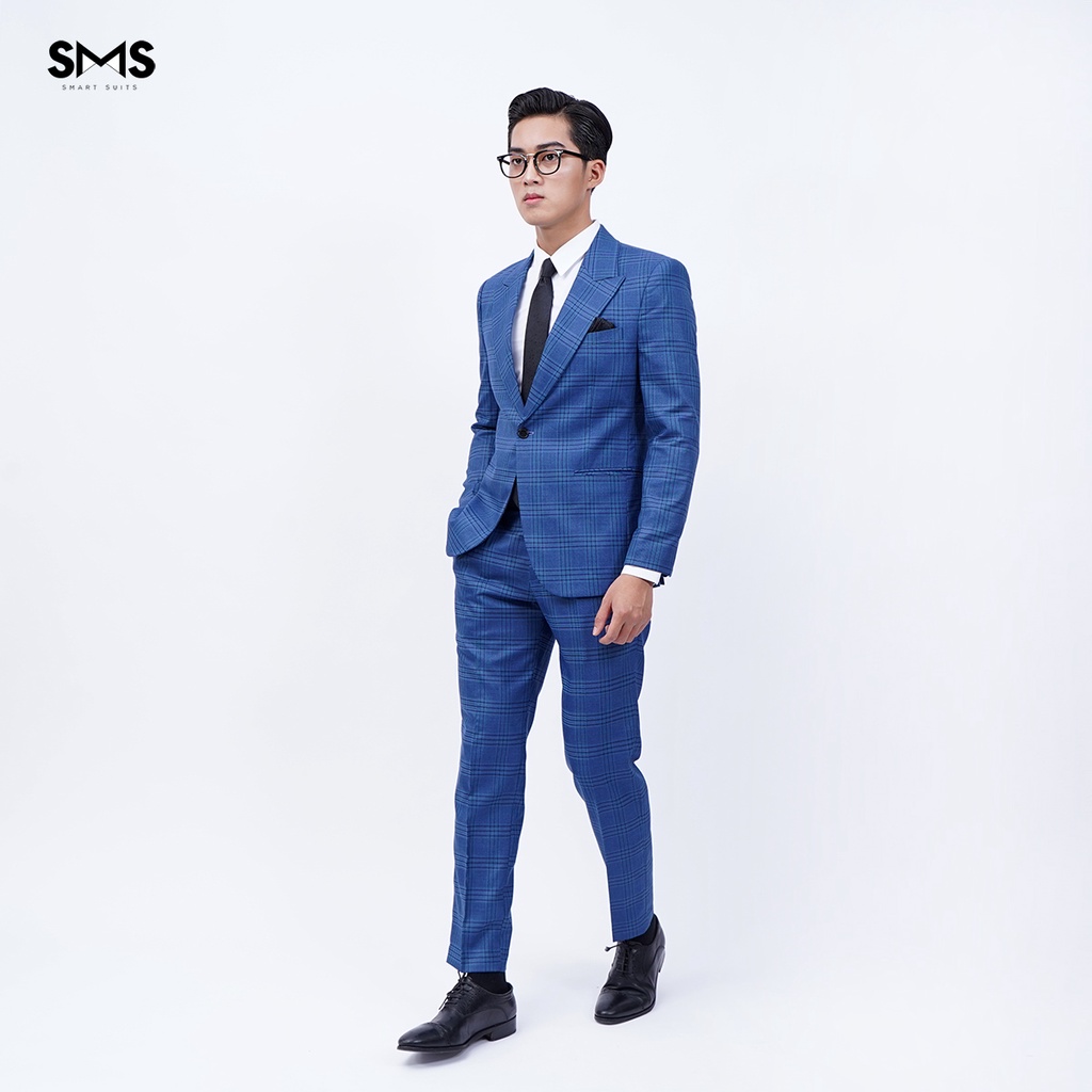 Vest nam xanh kẻ ô, suits sartorial, 1 khuy 2 túi, chuẩn form Smart Suits