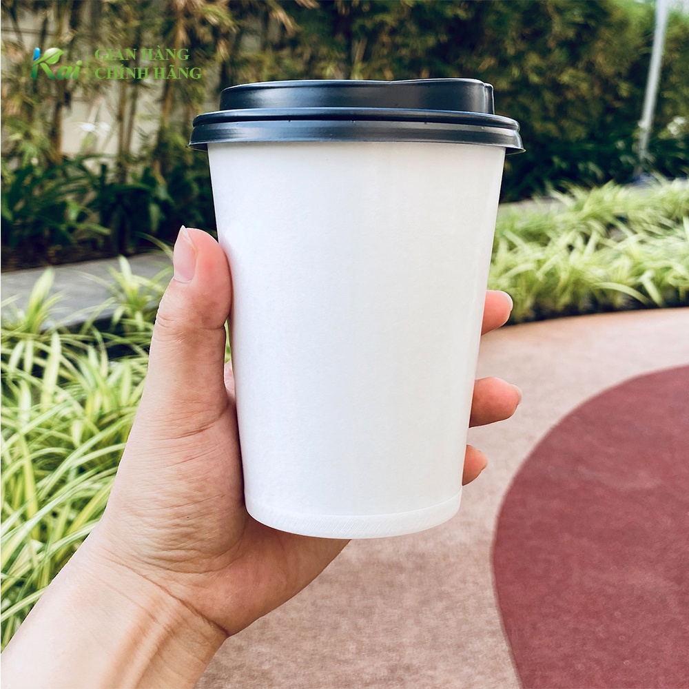 50 LY GIẤY KÈM NẮP ĐEN loại nút bật, chuyên dụng cho cafe nóng take away, size 250ml, 350 ml, 450ml, 600ml, GIÁ SỈ