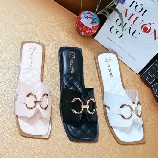 Dép lê nữ quai ngang đế trần chỉ, khóa mặt