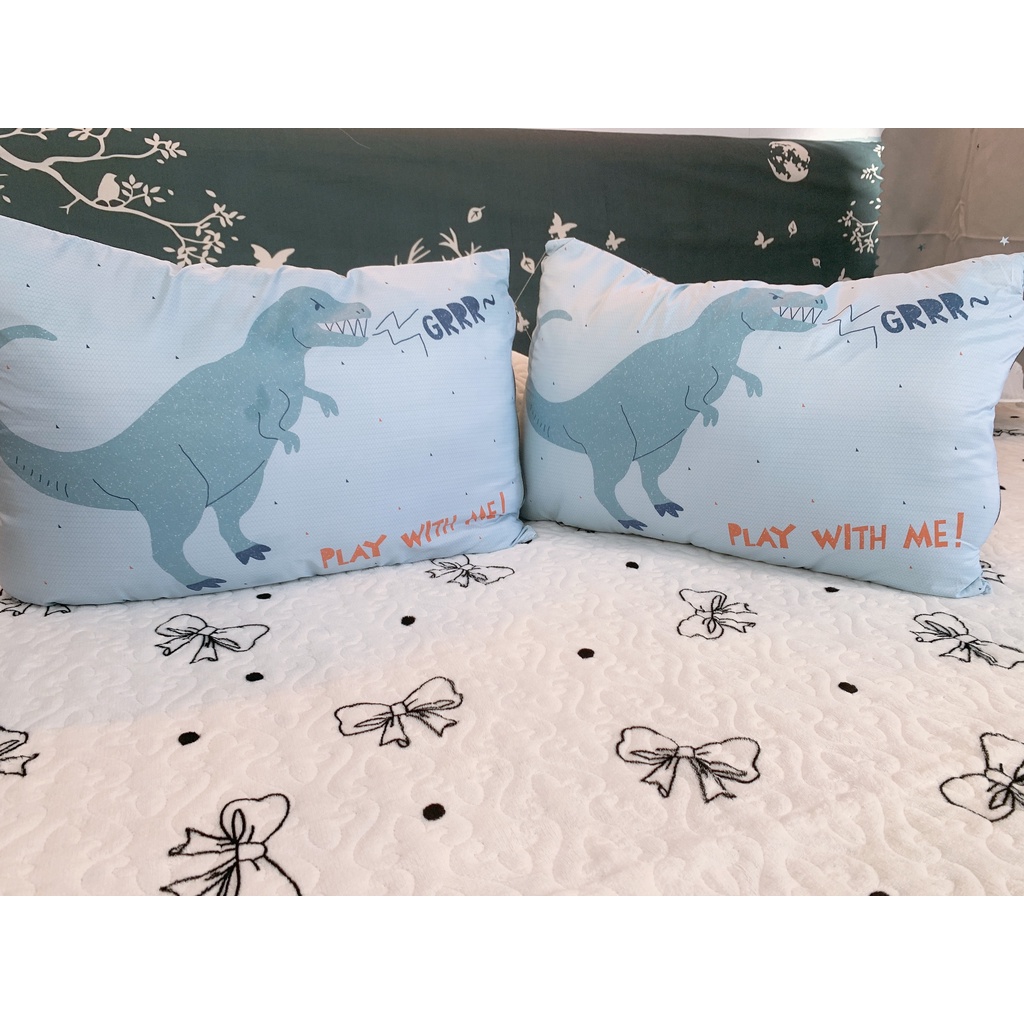 Gối trẻ em nhập khẩu cao cấp 100% cotton bông hạt kháng khuẩn Khủng long đáng yêu vui nhộn - Có khóa kéo