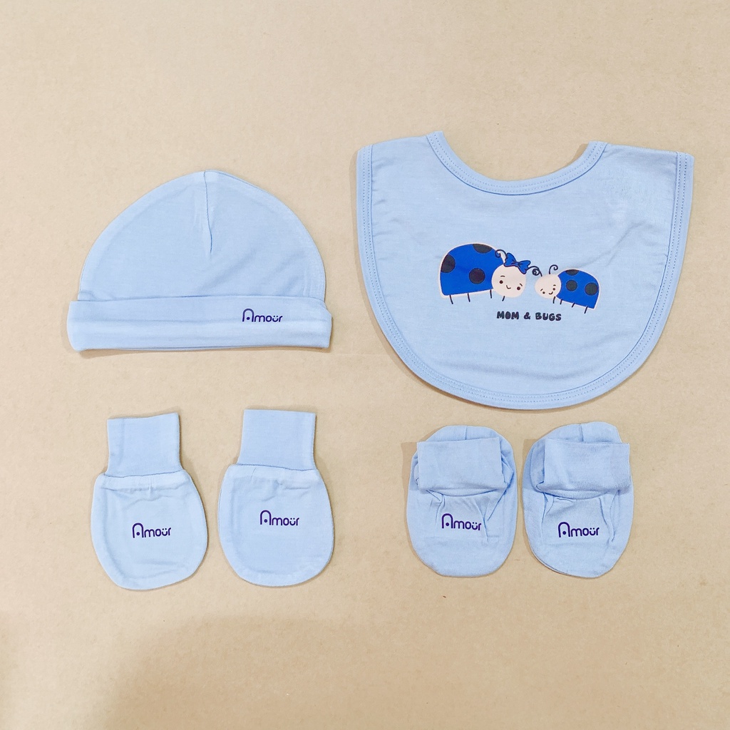 SET MŨ YẾM BAO CHÂN TAY SƠ SINH CHẤT SỢI TRE AMOUR