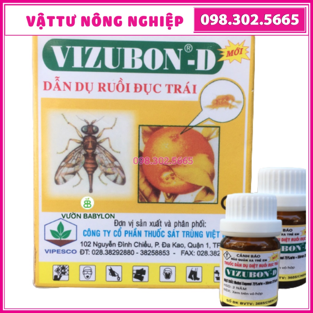 Chế phẩm sinh học dẫn dụ + diệt ruồi vàng VIZUBON-D diệt ruồi đục trái, nụ trên Cam, Quýt, hoa phong lan
