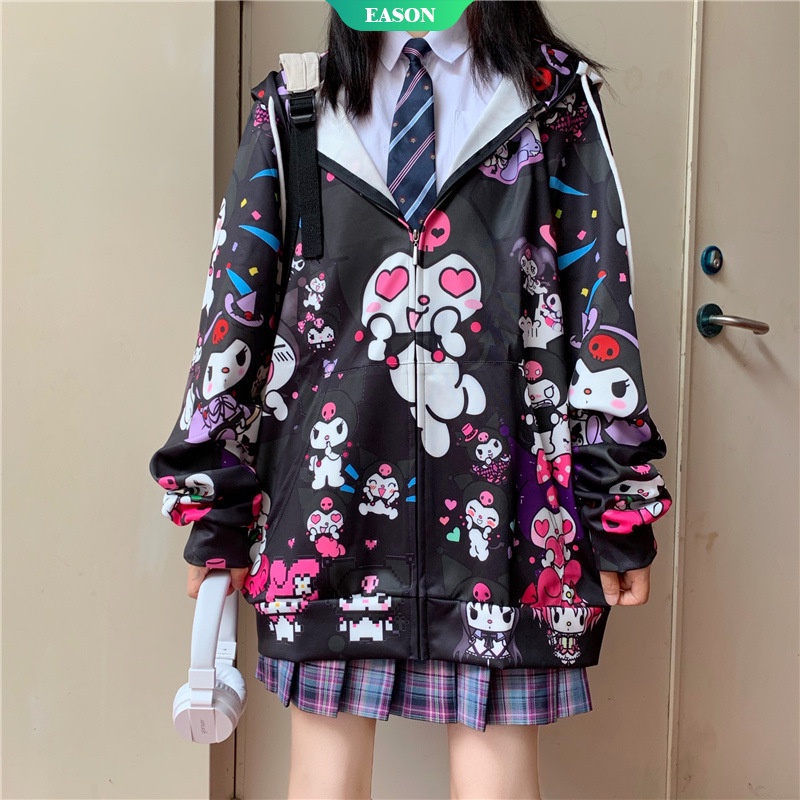 Áo Khoác Hoodie Có Khóa Kéo Tay Dài Dáng Rộng Thời Trang Mùa Thu Phong Cách Nhật Bản Cho Nữ