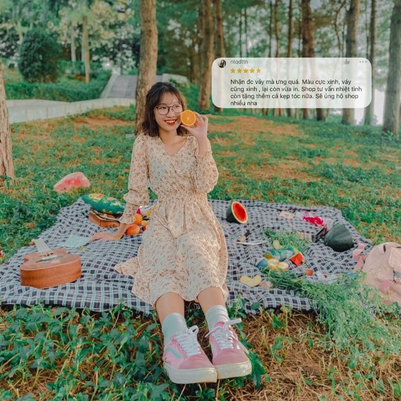 Váy đầm hoa nhí vintage dáng dài phong cách ulzzang xixeoshop - V15