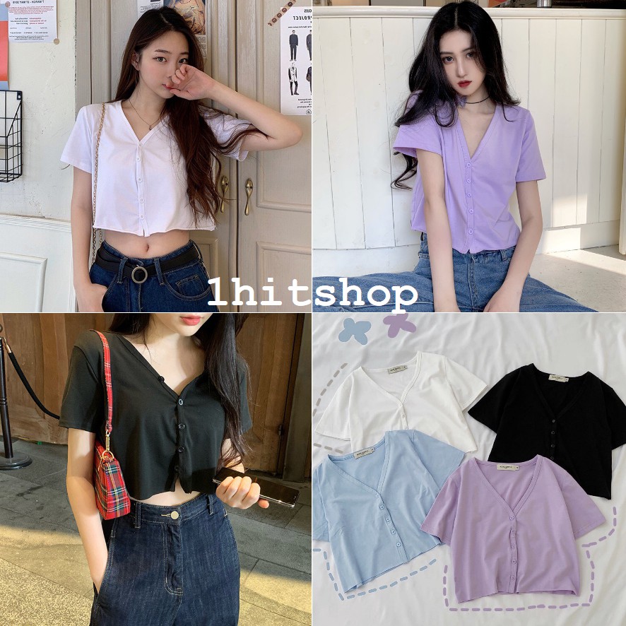 Áo Croptop YUNI VIỀN NÚT Ulzzang Nữ (Kiểu: TÀ ÁO KHÔNG MAY) 1hitshop
