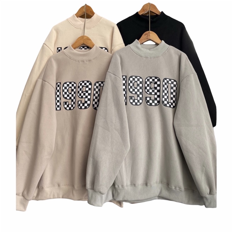 Áo sweater cổ 5p số 1990 chất nỉ bông dày dặn nam nữ | BigBuy360 - bigbuy360.vn