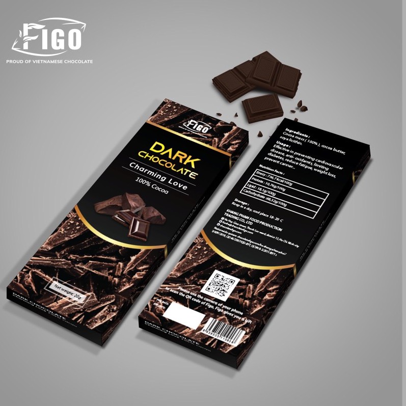 [CHÍNH HÃNG] Kẹo socola đen đắng 100% cacao 20g nguyên chất không đường FIGO ( ăn kiêng, keto, diet,das )