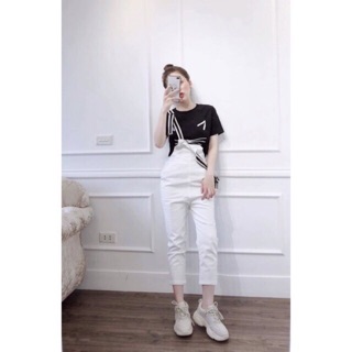 Quần yếm trắng kaki cute rách gối hot hit có ảnh thật ở cuối