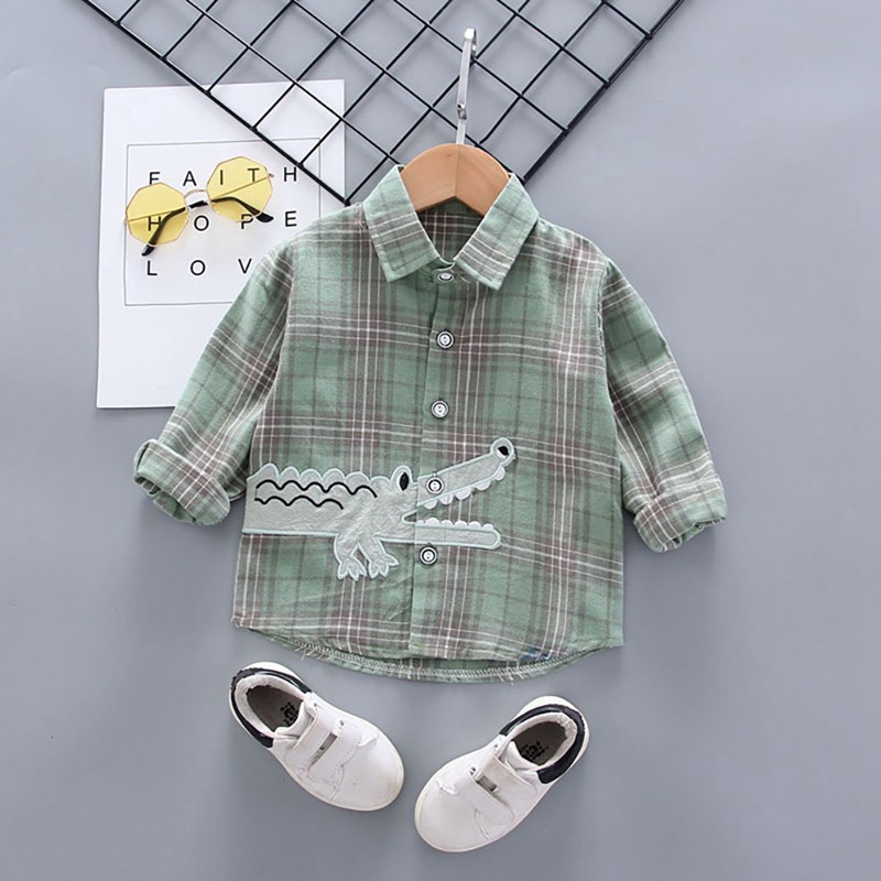 Áo Sơ Mi Cotton Tay Dài Họa Tiết Kẻ Sọc Thời Trang Cho Bé Trai