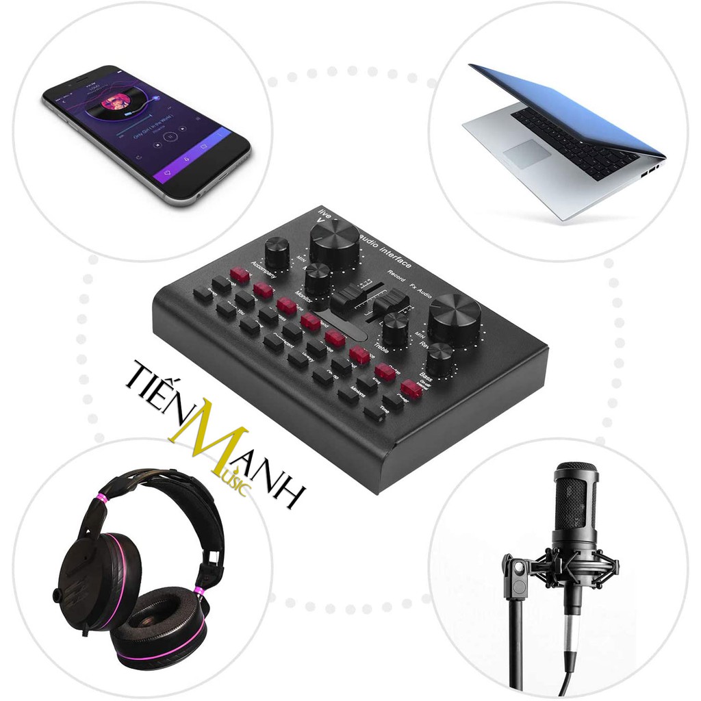 Sound Card Thu Âm Thanh, Livestream, Hát Karaoke Cuvave V8S - Bluetooth Pin Sạc USB Audio Interface Soundcard Auto Tune