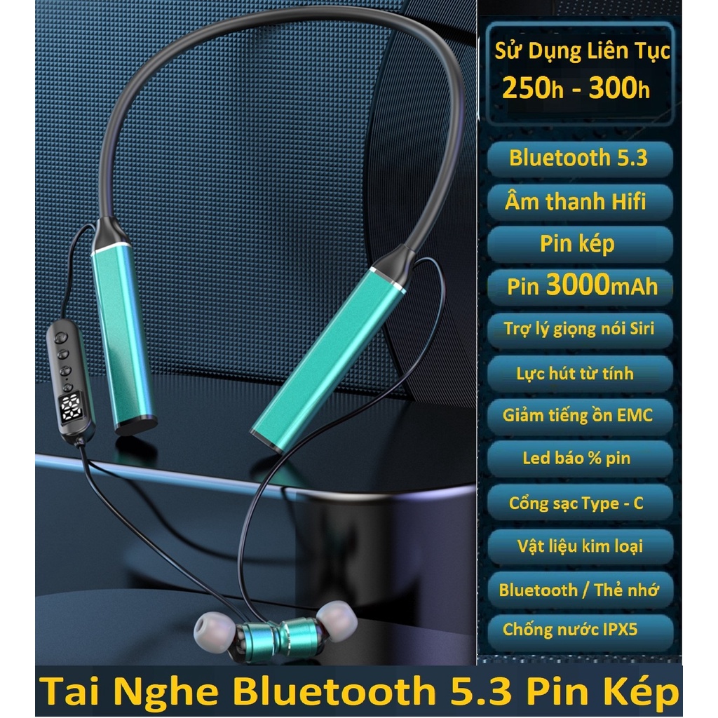 Nghe Nhạc Lên Đến 300 Giờ, Tai Nghe Bluetooth 5.3  N10 Pin  3000mAh , Màn Hình Led Hiển Thị % Pin , Có Khe Lắp Thẻ Nhớ .