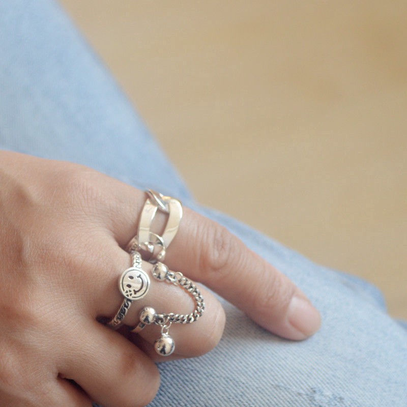 Nhẫn Hai Lớp Họa Tiết Mặt Cười Phong Cách Cổ Điển Thời Trang Unisex 23468