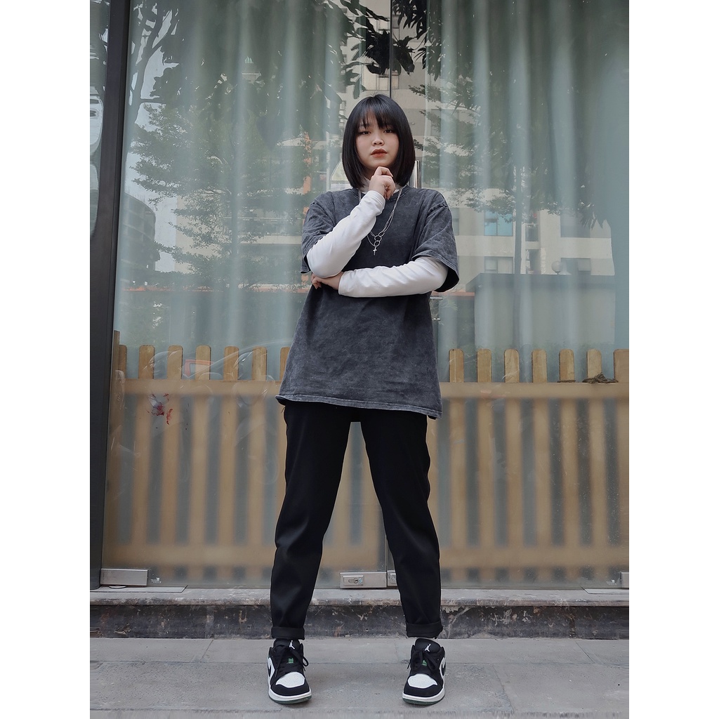 Quần baggy kaki nữ Wado basic unisex ống suông cạp chun