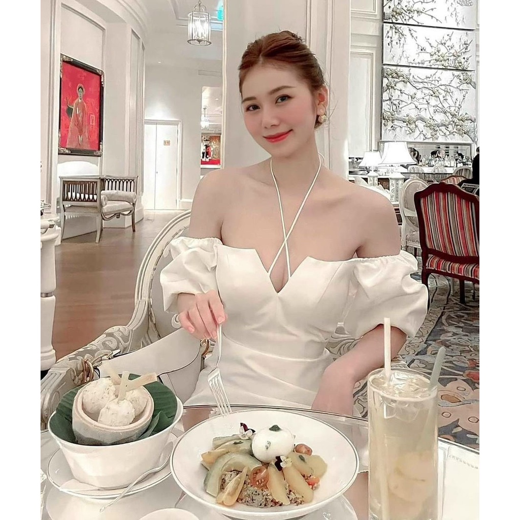 [HCM] Đầm Xòe 2 Dây Chéo Cổ ( Mặc 2 Kiểu) Có Mút Ngực Thời Trang Nữ Sam Closet Free Size 40-55kg