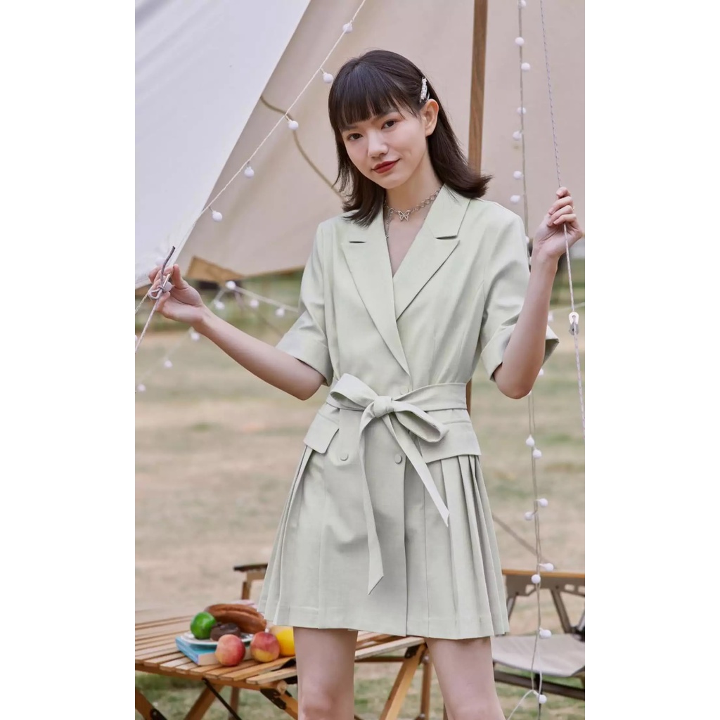 Vero Moda Váy Mini Xếp Ly Thắt Lưng Hai Hàng Khuy Ve Áo Rãnh Cho Nữ 32126Z048