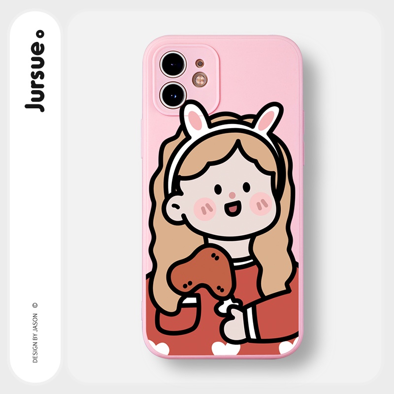 Ốp lưng JURSUE hoạt hình cặp đôi dễ thương đẹp cho iPhone 13 12 11 Pro Max SE 2020 X XR XS ip 8 7 6 6S Plus kute Y196