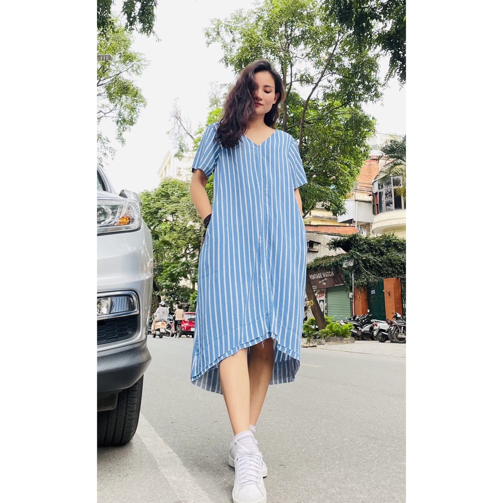 Đầm Maxi dáng đuôi tôm,  Free Size Từ 48 đến 65kg, Chất Liệu linen và đũi Hàn quốc, (mẹ bầu măc thoải mái)