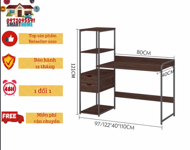 Bàn học, bàn làm việc liền giá sách có ngăn kéo dài 97cm - nội thất thông minh cho phòng | BigBuy360 - bigbuy360.vn