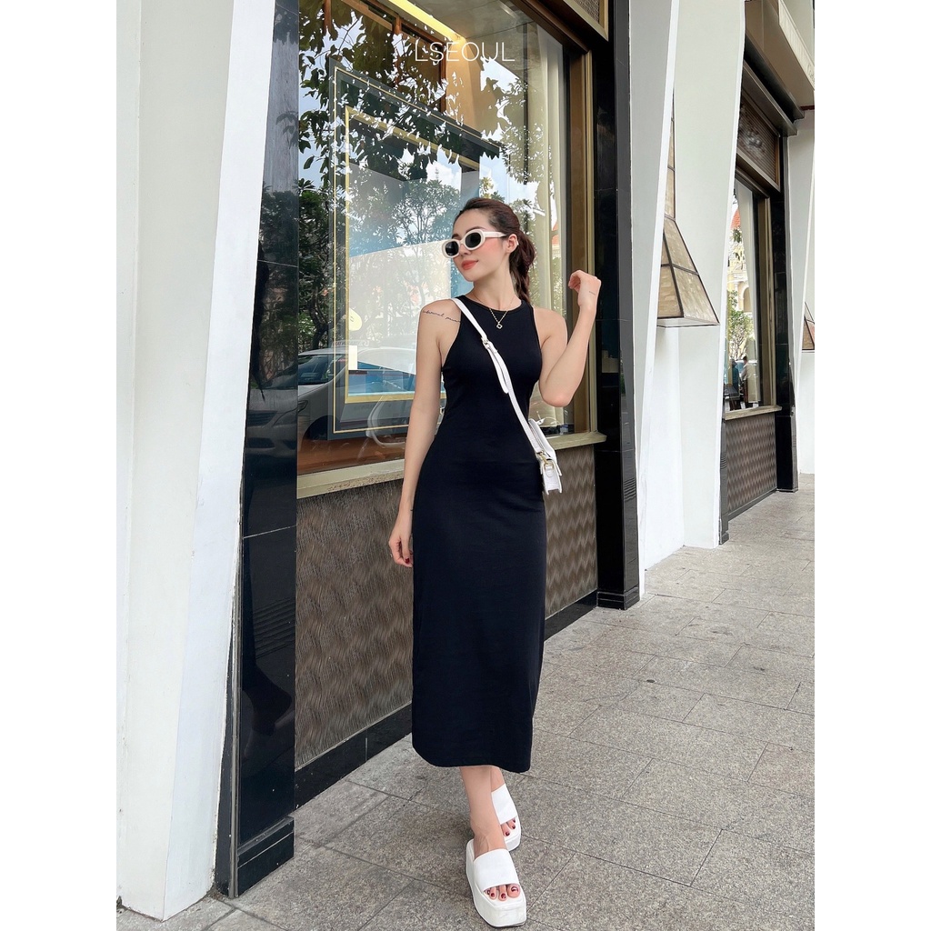 Đầm Body Trơn Khoét Lưng LSEOUL V1409 Chất Thun Tôn Dáng Mềm Mại Thoáng Mát Chống Nhăn